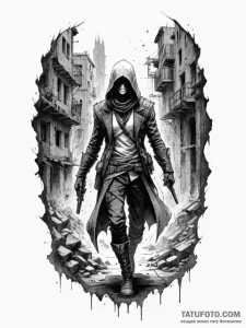 Tattoo sketch a shadowy figure of a rogue or... - эскиз тату (№1755372732_0, 16.08.2025 19:32) — Tatufoto.com
