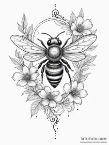 Tattoo sketch a delicate bee buzzing around a... - эскиз тату (№1755374714_0, 16.08.2025 20:05) — Tatufoto.com