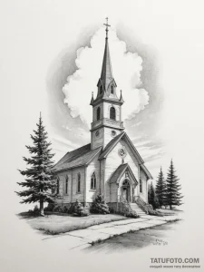 Church, concept art for tattoo, black and gre... - эскиз тату (№1755375105_0, 16.08.2025 20:11) — Tatufoto.com