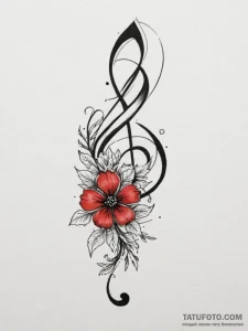 Tattoo sketch a flower whose stem is a musica... - эскиз тату (№1755376085_0, 16.08.2025 20:28) — Tatufoto.com