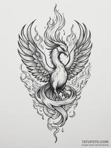 Tattoo sketch: a phoenix rising from flames,... - эскиз тату (№1755377672_0, 16.08.2025 20:54) — Tatufoto.com