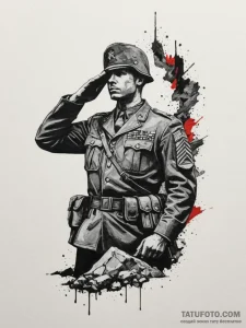 Tattoo sketch a silhouette of a soldier salut... - эскиз тату (№1755382617_0, 16.08.2025 22:16) — Tatufoto.com