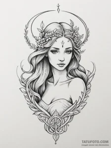 Tattoo design a virgo maiden, depicted in a d... - эскиз тату (№1755382815_0, 16.08.2025 22:20) — Tatufoto.com