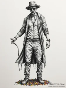 A street performer disguised as a silver stat... - эскиз тату (№1755383796_0, 16.08.2025 22:36) — Tatufoto.com