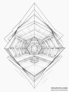 The stark, geometric interior of a modern art... - эскиз тату (№1755385368_0, 16.08.2025 23:02) — Tatufoto.com