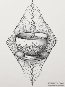A teacup with a storm inside, tattoo line art... - эскиз тату (№1755388731_0, 16.08.2025 23:58) — Tatufoto.com