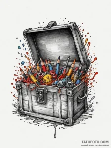 Tattoo sketch a stylized "epic loot" chest ov... - эскиз тату (№1755388928_0, 17.08.2025 00:02) — Tatufoto.com