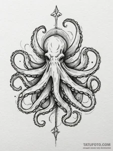 Octopus, artistic tattoo sketch, muted color... - эскиз тату (№1755390112_0, 17.08.2025 00:21) — Tatufoto.com
