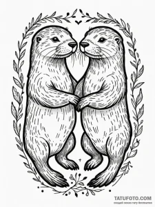 Tattoo design a pair of otters holding hands,... - эскиз тату (№1755392096_0, 17.08.2025 00:54) — Tatufoto.com