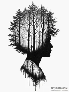 A human silhouette filled with a forest - эскиз тату (№1755398073_0, 17.08.2025 02:34) — Tatufoto.com