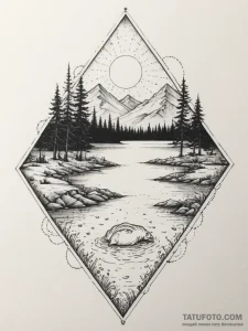 Tattoo design a calm lake with a fantasy crea... - эскиз тату (№1755399453_0, 17.08.2025 02:57) — Tatufoto.com
