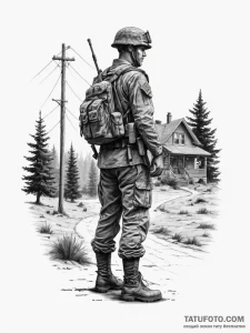 Tattoo sketch a silhouette of a soldier stand... - эскиз тату (№1755403379_0, 17.08.2025 04:02) — Tatufoto.com