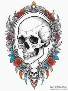 Skull in mirror, tattoo line art, bold outlin... - эскиз тату (№1755406328_0, 17.08.2025 04:52) — Tatufoto.com