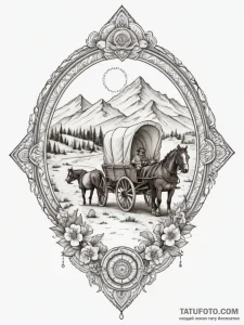 A sepia-toned photograph of pioneers with a c... - эскиз тату (№1755407702_0, 17.08.2025 05:15) — Tatufoto.com