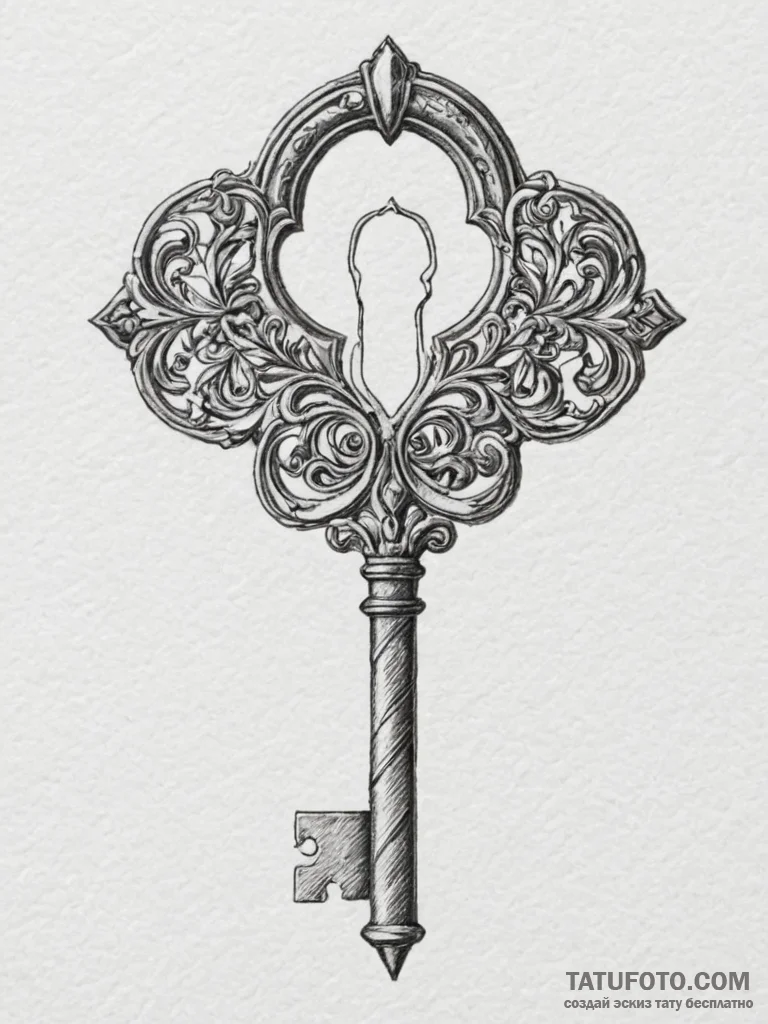 Tattoo design a highly detailed tiny key with... - эскиз тату (№1755407902_0, 17.08.2025 05:18) — Tatufoto.com