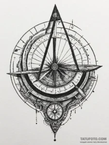 Sundial, ink illustration for tattoo, trash p... - эскиз тату (№1755410056_0, 17.08.2025 05:54) — Tatufoto.com