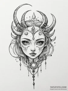 Tattoo sketch a zodiac glyph with googly eyes... - эскиз тату (№1755412219_0, 17.08.2025 06:30) — Tatufoto.com