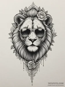 Tattoo sketch a leo lion wearing sunglasses,... - эскиз тату (№1755415162_0, 17.08.2025 07:19) — Tatufoto.com