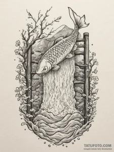 A shot of a salmon ladder at a dam, with fish... - эскиз тату (№1755417320_0, 17.08.2025 07:55) — Tatufoto.com