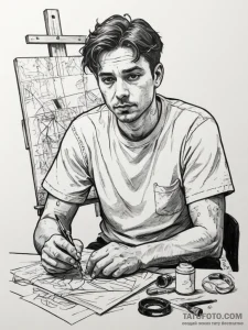 A thoughtful portrait of a painter in their m... - эскиз тату (№1755418109_0, 17.08.2025 08:08) — Tatufoto.com