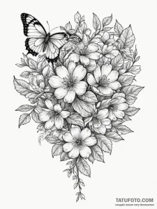 Tattoo design: a composition of blooming appl... - эскиз тату (№1755419874_0, 17.08.2025 08:37) — Tatufoto.com
