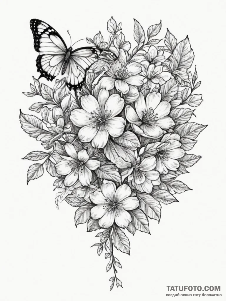 Tattoo design: a composition of blooming appl... - эскиз тату (№1755419874_0, 17.08.2025 08:37) — Tatufoto.com