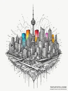 Dystopian city skyline, artistic tattoo sketc... - эскиз тату (№1755422448_0, 17.08.2025 09:20) — Tatufoto.com
