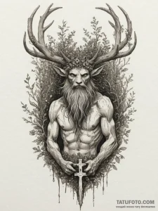 A tattoo sketch of a leshy, the forest spirit... - эскиз тату (№1755425415_0, 17.08.2025 10:10) — Tatufoto.com
