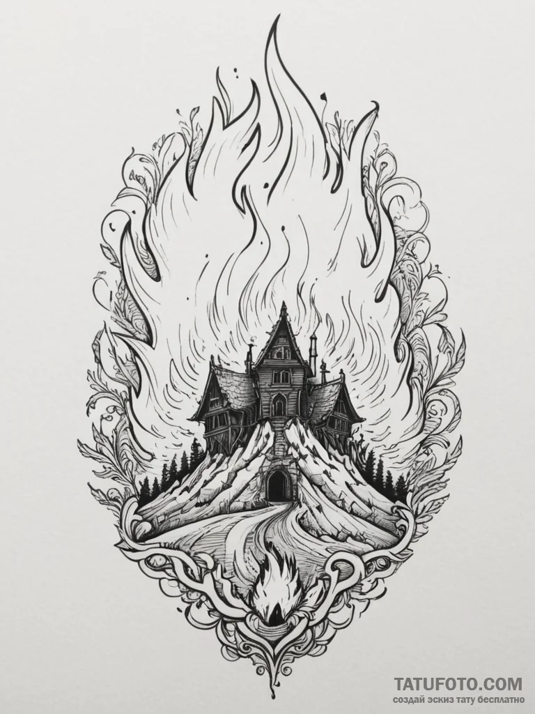Calcifer from howl's moving castle, ink illus... - эскиз тату (№1755426612_0, 17.08.2025 10:30) — Tatufoto.com
