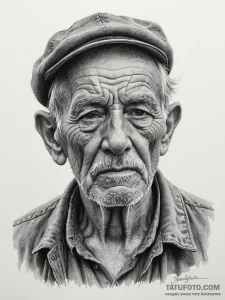 A hyperrealistic portrait of an elderly fishe... - эскиз тату (№1755426808_0, 17.08.2025 10:33) — Tatufoto.com