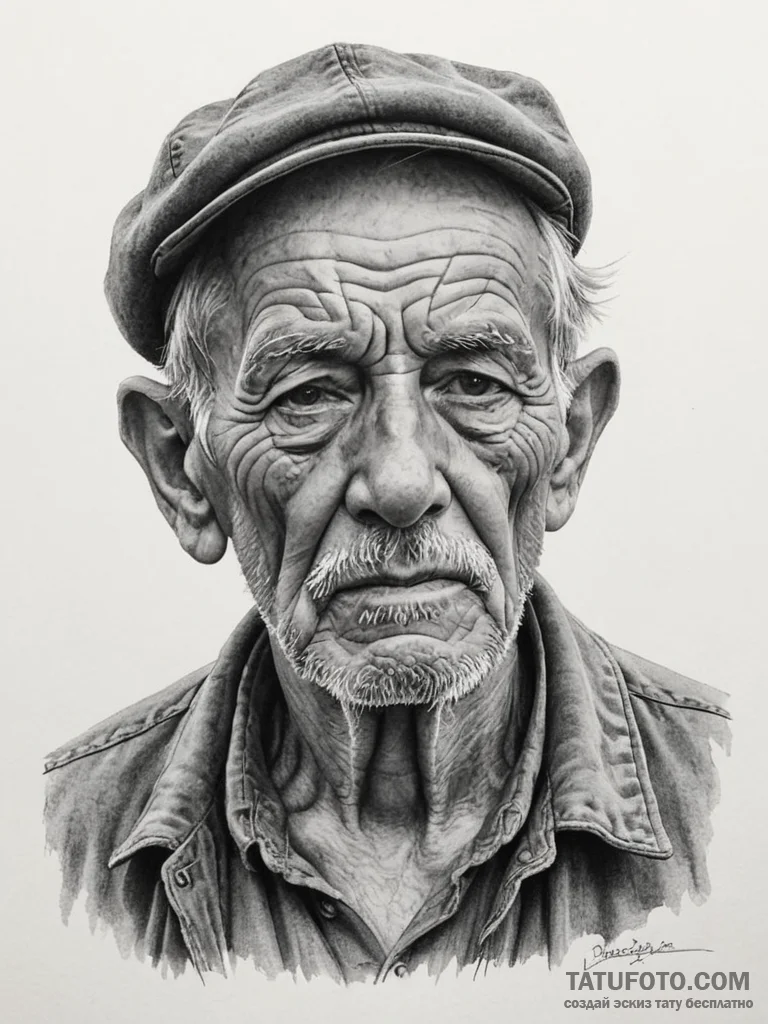 A hyperrealistic portrait of an elderly fishe... - эскиз тату (№1755426808_0, 17.08.2025 10:33) — Tatufoto.com