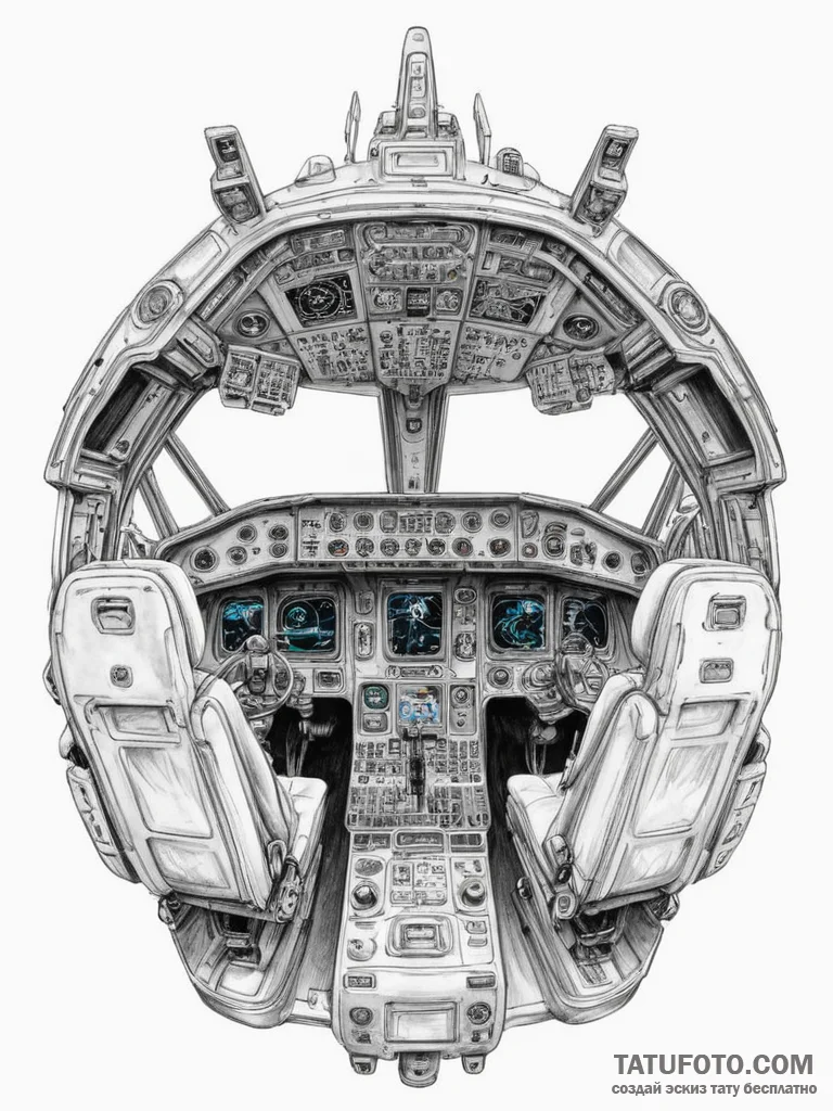 Tattoo design a detailed spaceship cockpit vi... - эскиз тату (№1755427604_0, 17.08.2025 10:46) — Tatufoto.com