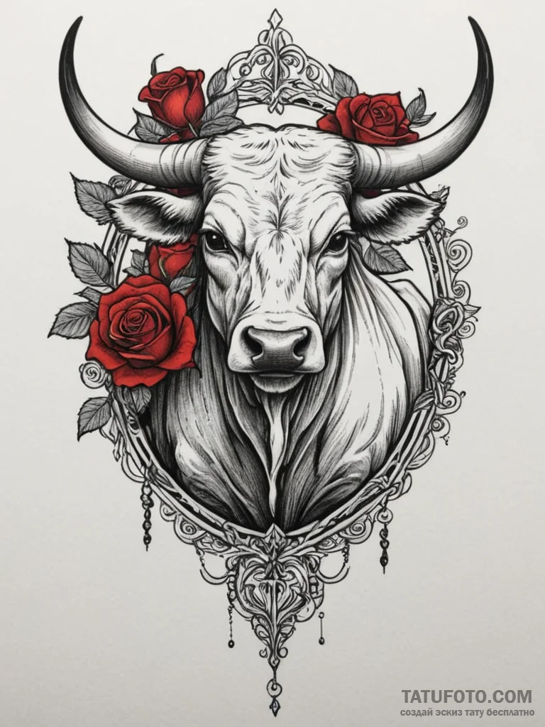 Tattoo design a taurus bull with a delicate b... - эскиз тату (№1755427801_0, 17.08.2025 10:50) — Tatufoto.com