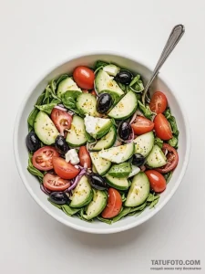 A fresh, colorful greek salad in a white bowl... - эскиз тату (№1755428197_0, 17.08.2025 10:56) — Tatufoto.com