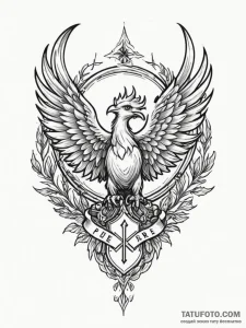 Tattoo sketch a 'phoenix' rising from a famil... - эскиз тату (№1755428792_0, 17.08.2025 11:06) — Tatufoto.com