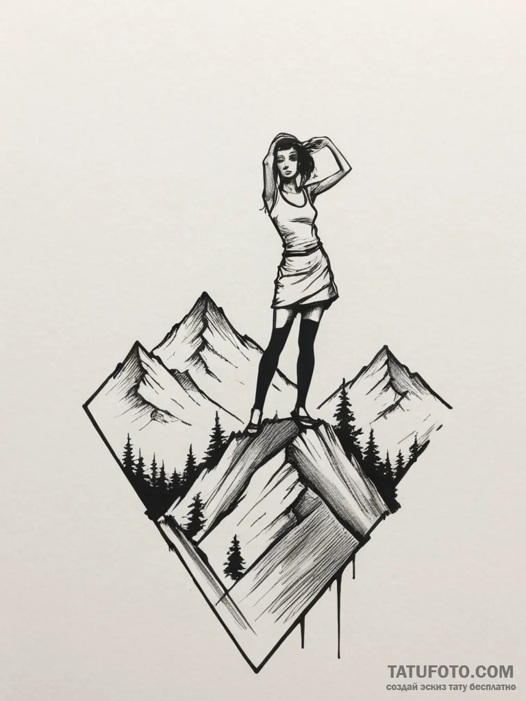 Tattoo sketch a minimalist silhouette of a wo... - эскиз тату (№1755429786_0, 17.08.2025 11:23) — Tatufoto.com