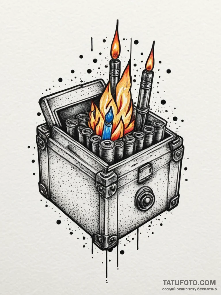 Tattoo design a stylized "ammo box" icon with... - эскиз тату (№1755429989_0, 17.08.2025 11:26) — Tatufoto.com