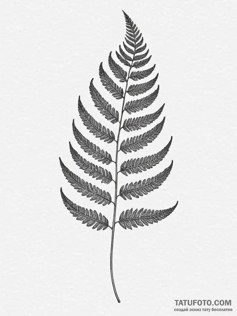 Tattoo sketch a detailed fern leaf, showing i... - эскиз тату (№1755434376_0, 17.08.2025 12:39) — Tatufoto.com
