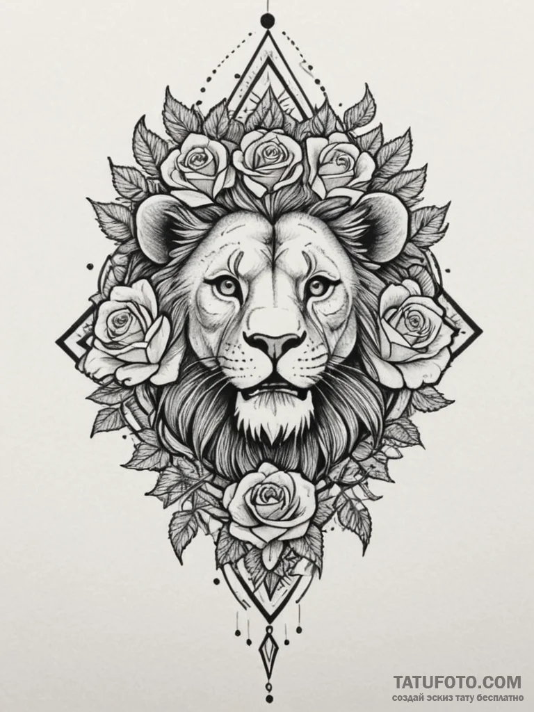 Tattoo sketch a leo lion with a single, shini... - эскиз тату (№1755435391_0, 17.08.2025 12:56) — Tatufoto.com