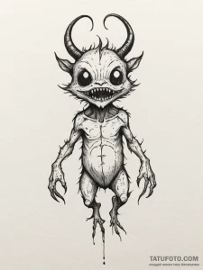 Tattoo design a tiny, playful monster or crea... - эскиз тату (№1755436980_0, 17.08.2025 13:23) — Tatufoto.com