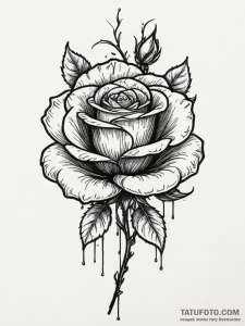 A wilting black rose losing its petals, tatto... - эскиз тату (№1755437783_0, 17.08.2025 13:36) — Tatufoto.com
