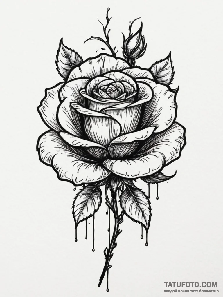 A wilting black rose losing its petals, tatto... - эскиз тату (№1755437783_0, 17.08.2025 13:36) — Tatufoto.com