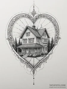Tattoo sketch a simple house outline with smo... - эскиз тату (№1755438577_0, 17.08.2025 13:49) — Tatufoto.com