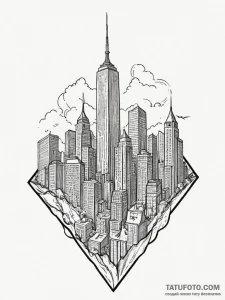 Dystopian city skyline, tattoo drawing outlin... - эскиз тату (№1755439169_0, 17.08.2025 13:59) — Tatufoto.com
