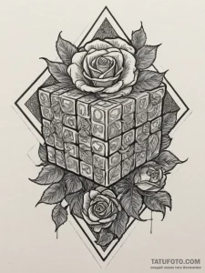 Rubik's cube, artistic tattoo sketch, bold ou... - эскиз тату (№1755439959_0, 17.08.2025 14:12) — Tatufoto.com