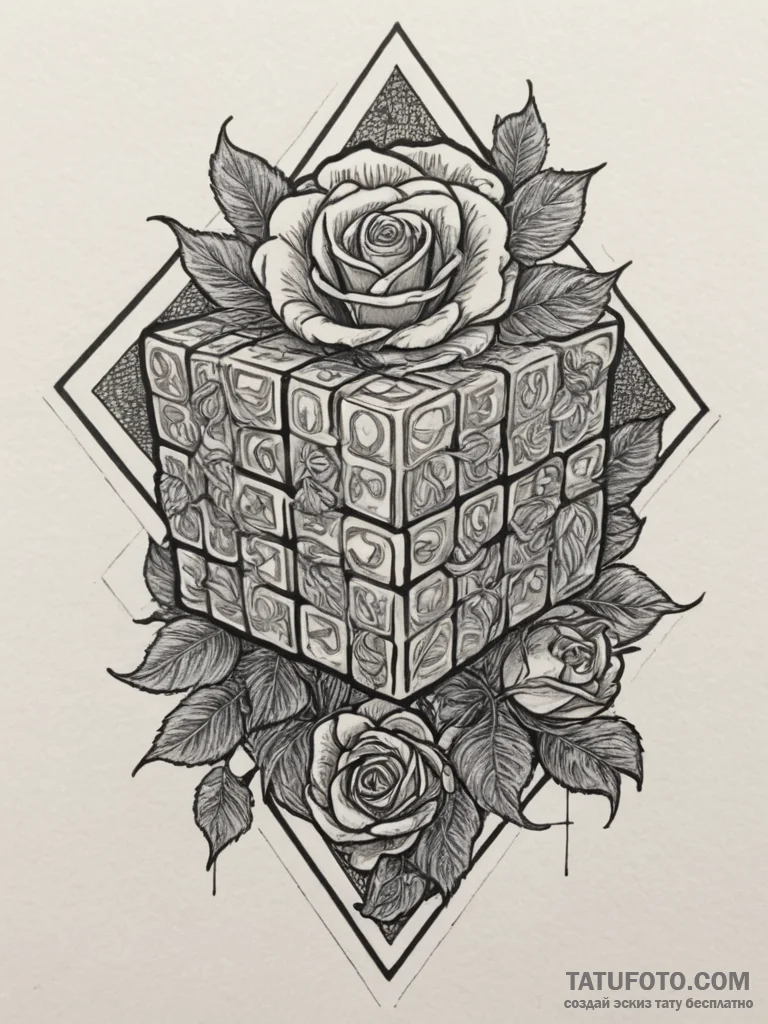 Rubik's cube, artistic tattoo sketch, bold ou... - эскиз тату (№1755439959_0, 17.08.2025 14:12) — Tatufoto.com