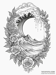 A powerful wave crashing against black volcan... - эскиз тату (№1755440554_0, 17.08.2025 14:22) — Tatufoto.com