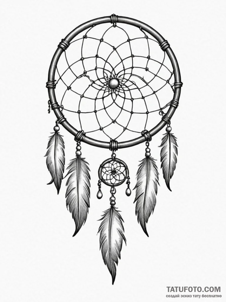 Dreamcatcher, ink illustration for tattoo, mi... - эскиз тату (№1755441145_0, 17.08.2025 14:32) — Tatufoto.com