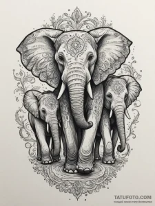 A family of elephants walking in a line towar... - эскиз тату (№1755441342_0, 17.08.2025 14:35) — Tatufoto.com