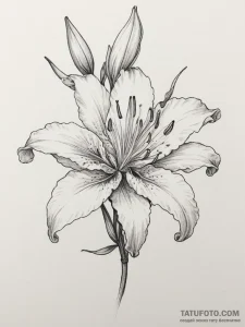 Tattoo sketch a single, elegant lily, with fi... - эскиз тату (№1755441937_0, 17.08.2025 14:45) — Tatufoto.com